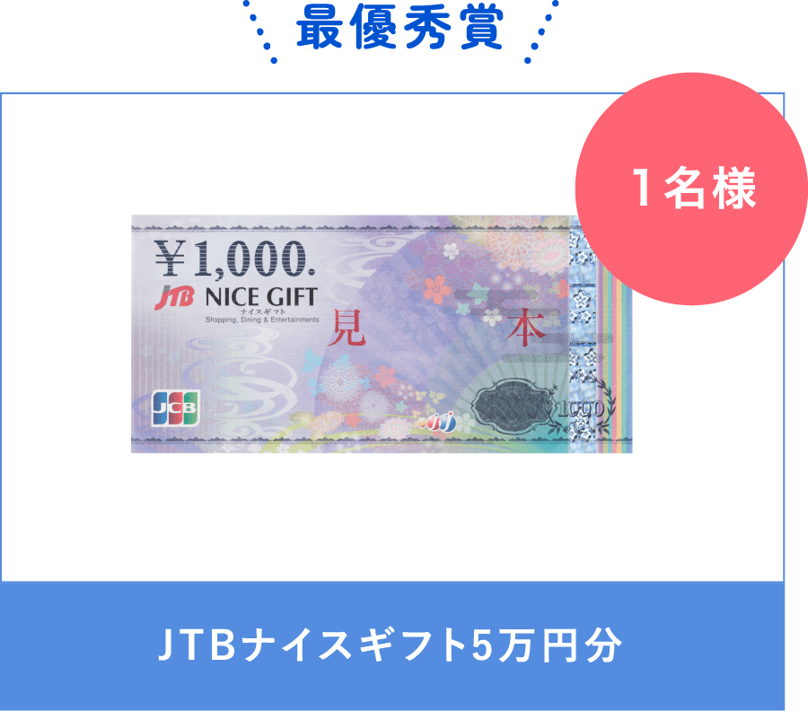 最優秀賞　JTBナイスギフト5万円分　１名様